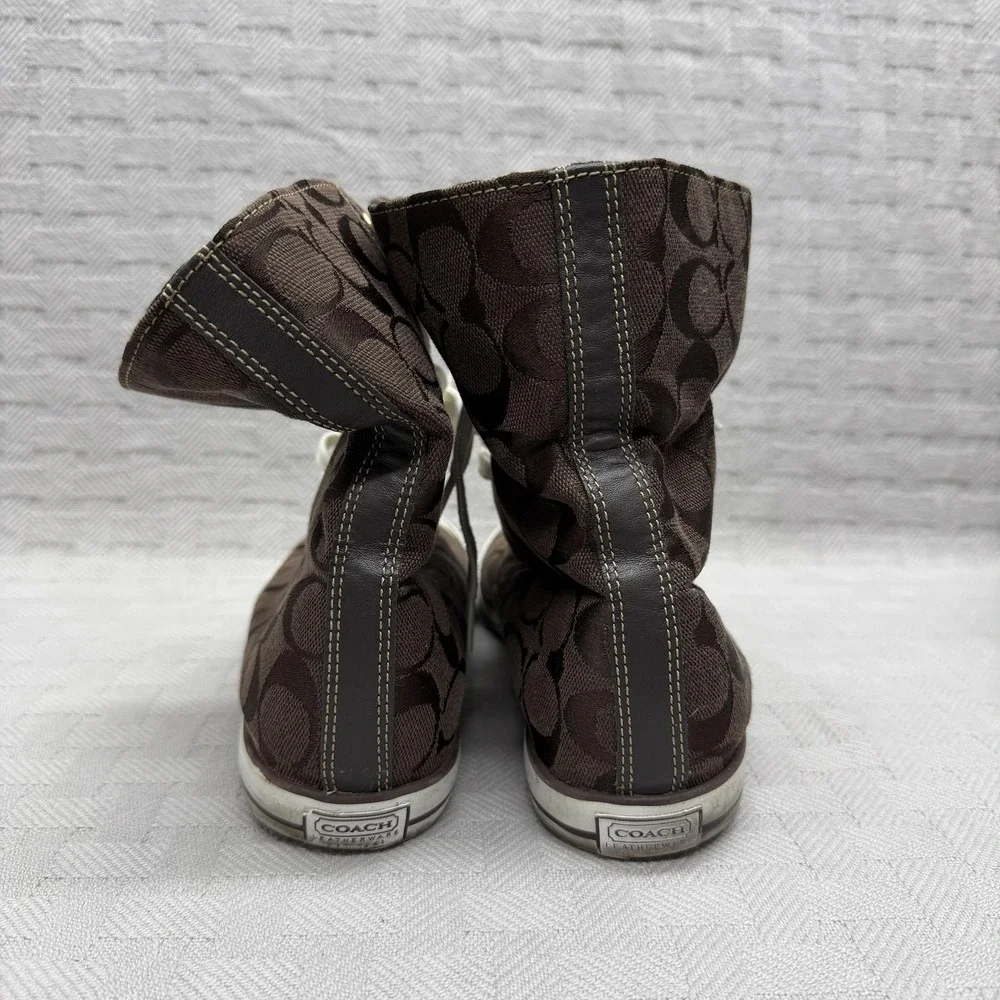 Coach Bonney Shoes Womens Size 9 Brown Canvas High Top Sneakers Coach Signature
